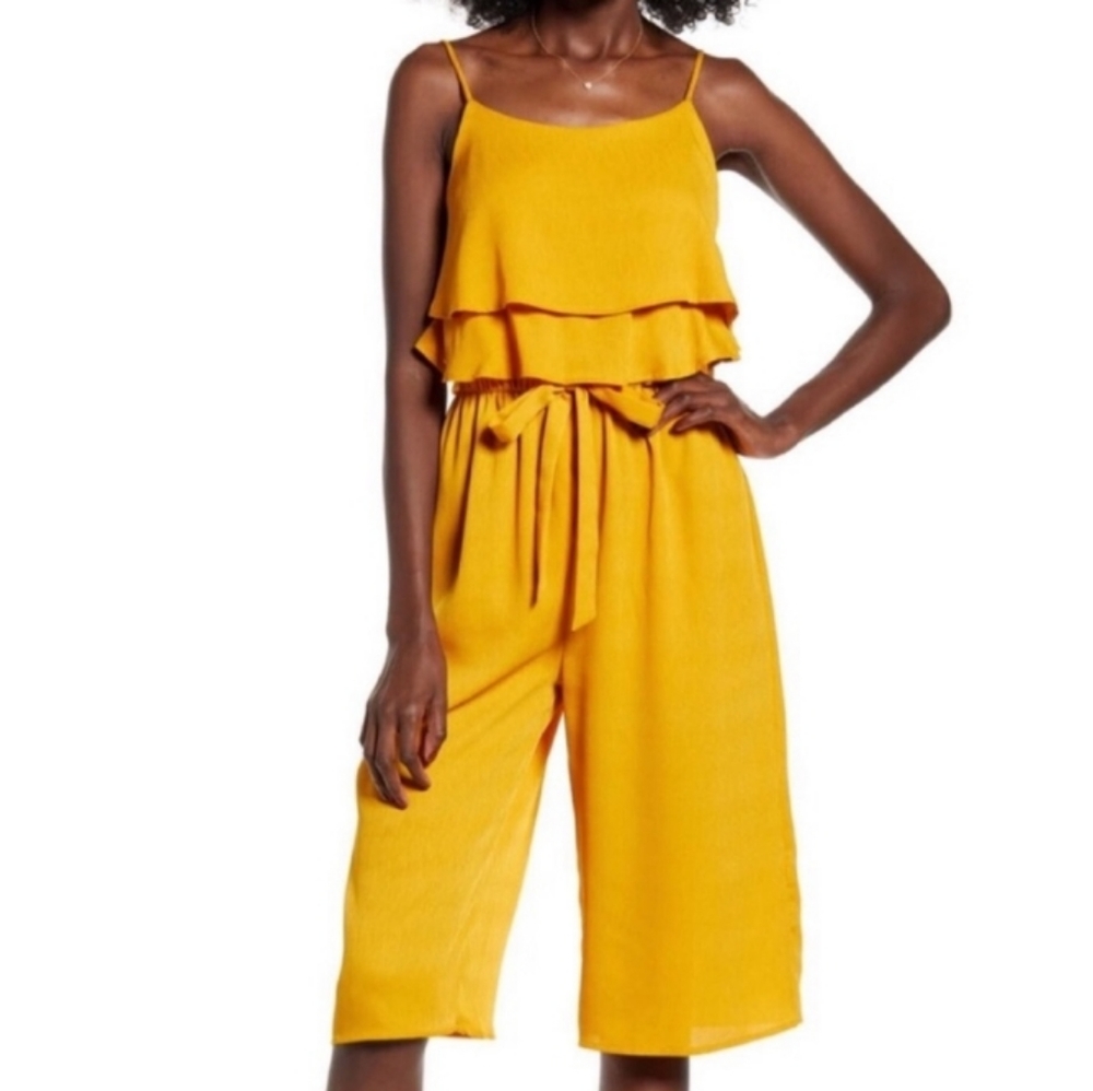 ONE CLOTHING Mustard Yellow Ruffle Sleeveless Cropped Jumpsuit Small